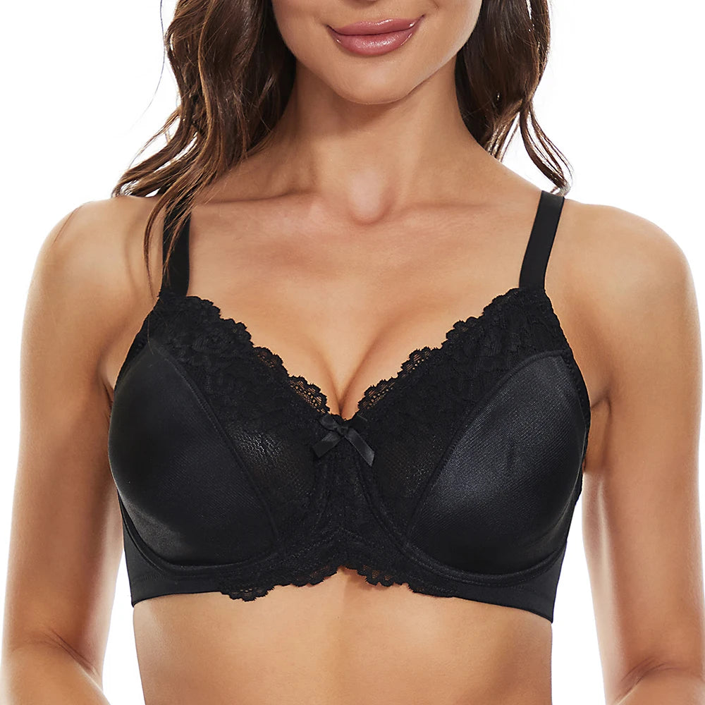 Sheroine Lace Underwire Bra, Floral Minimizer Full Coverage Non-Padded Bras for Women Everyday Comfort T-Shirt Support