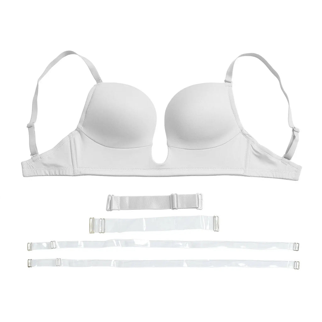 Deep Plunge Push-Up Bra – Padded Underwire Convertible Straps