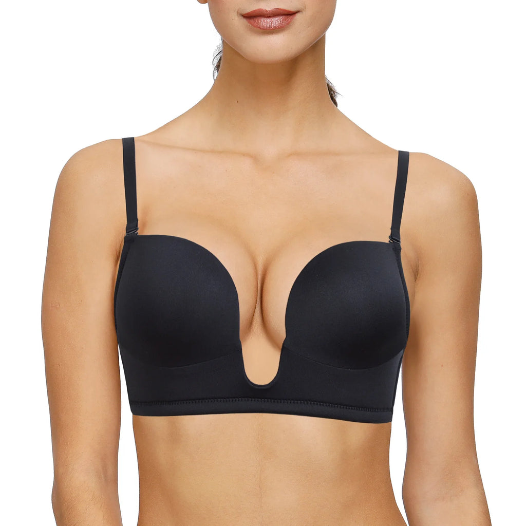 Deep Plunge Push-Up Bra – Padded Underwire Convertible Straps