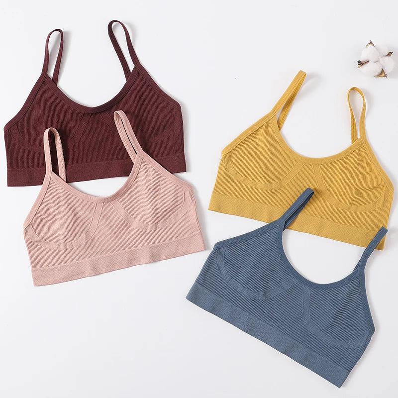 Ribbed U-Neck Wireless Bralette – Unpadded Thin Strap Crop Top