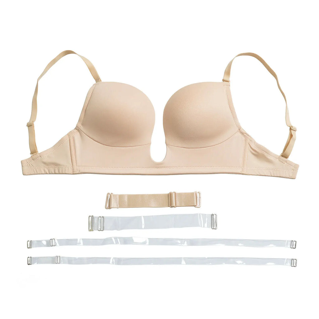 Deep Plunge Push-Up Bra – Padded Underwire Convertible Straps
