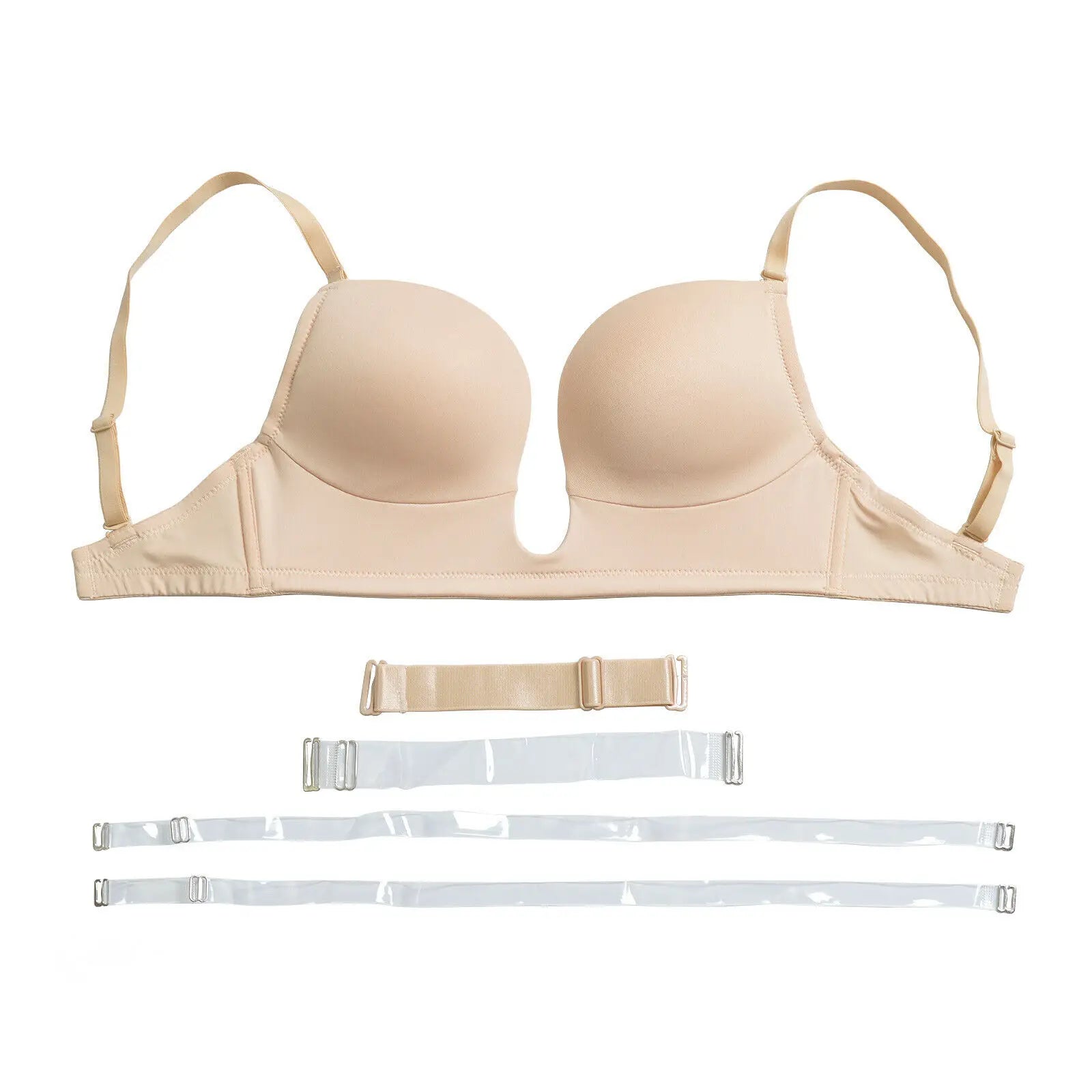 Deep Plunge Push-Up Bra – Padded Underwire Convertible Straps