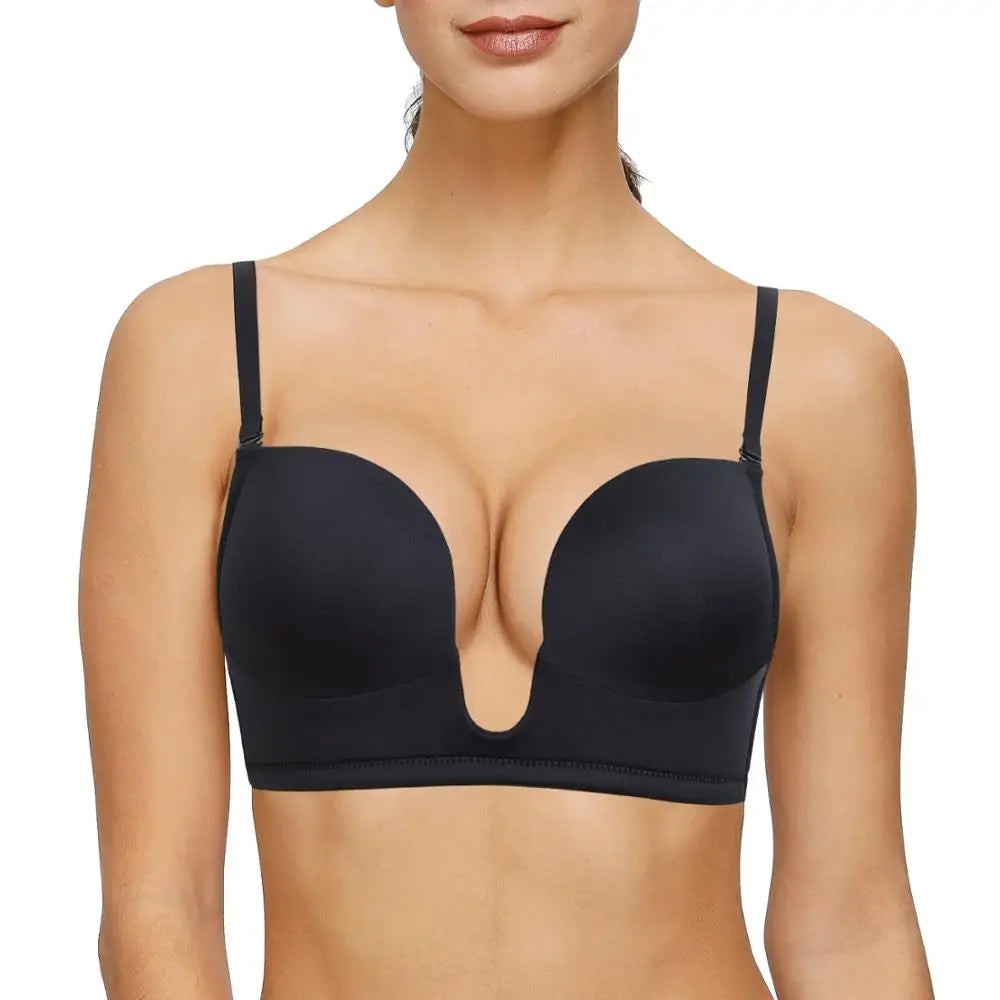 Deep Plunge Push-Up Bra – Padded Underwire Convertible Straps
