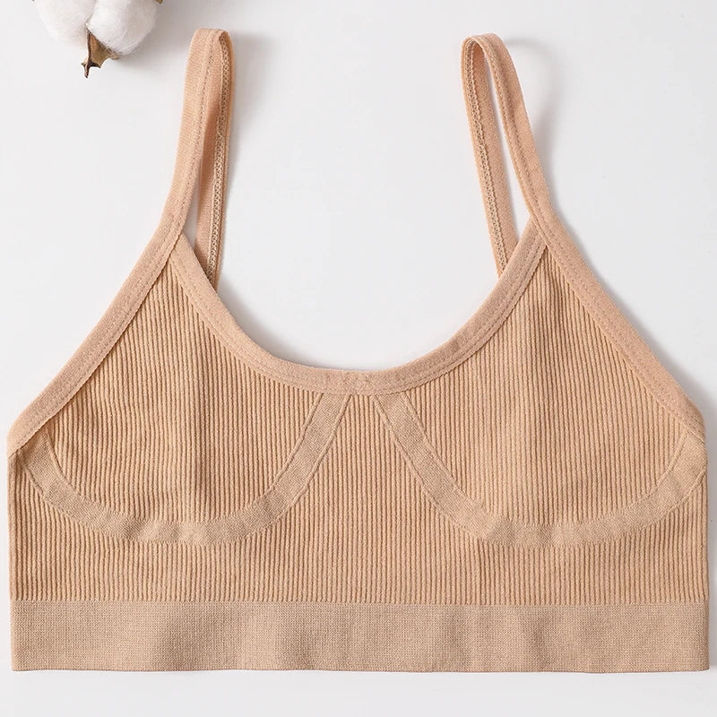 Ribbed U-Neck Wireless Bralette – Unpadded Thin Strap Crop Top