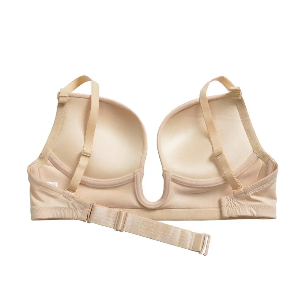 Deep Plunge Push-Up Bra – Padded Underwire Convertible Straps