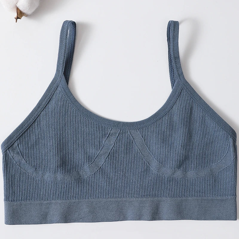Ribbed U-Neck Wireless Bralette – Unpadded Thin Strap Crop Top