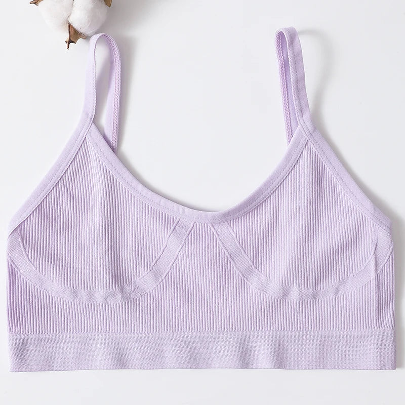 Ribbed U-Neck Wireless Bralette – Unpadded Thin Strap Crop Top