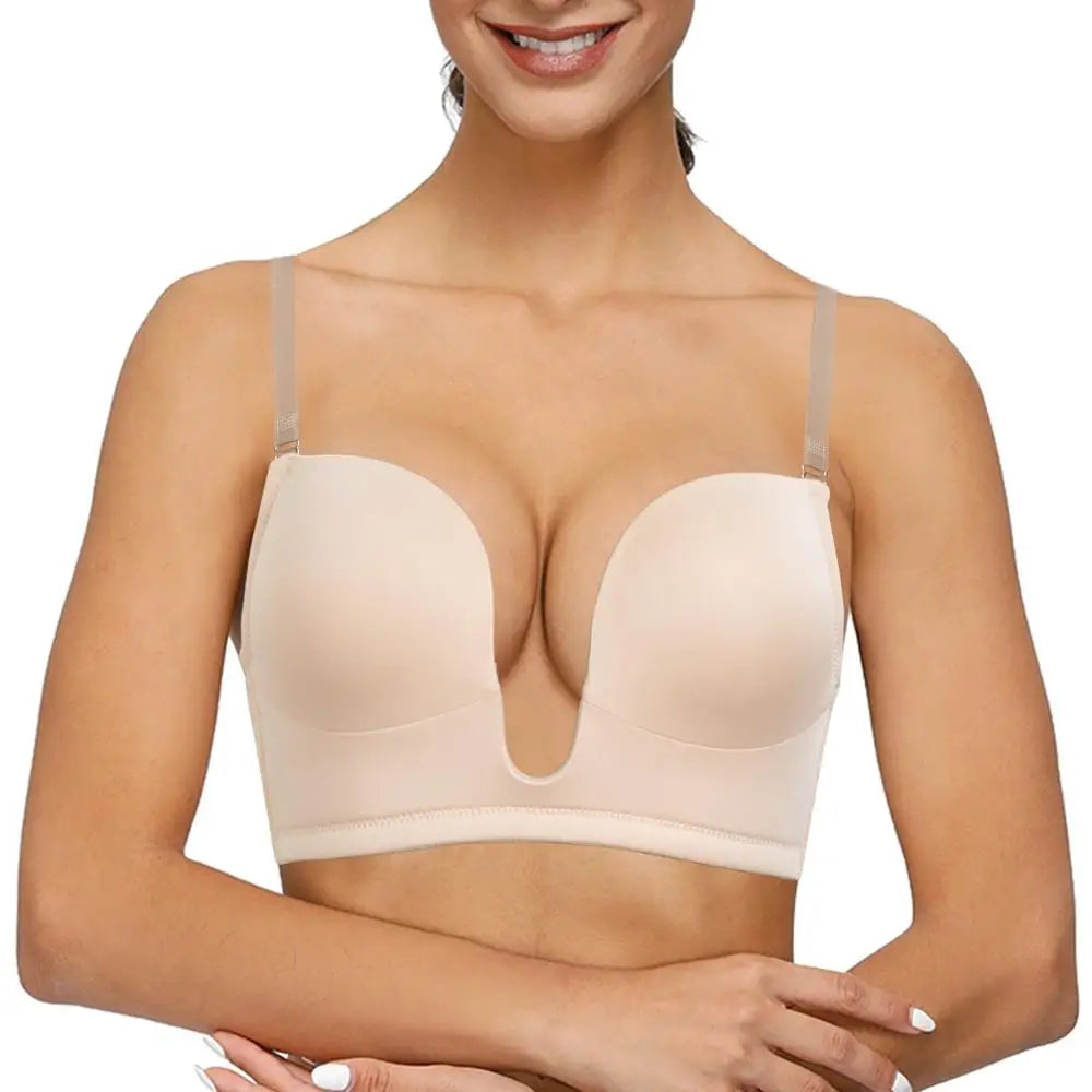 Deep Plunge Push-Up Bra – Padded Underwire Convertible Straps