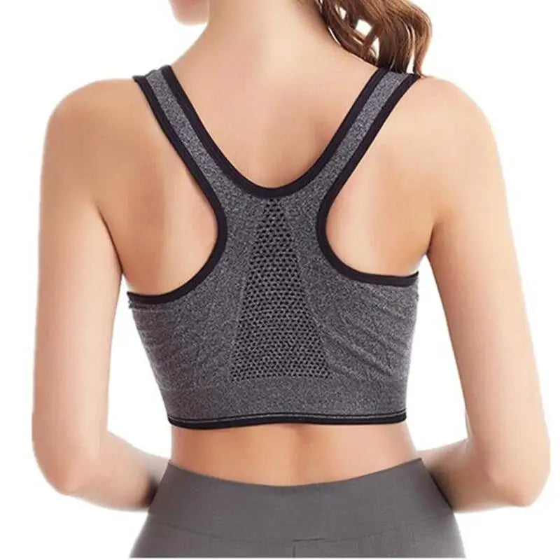 Women's Front Zipper Sports Bra Seamless Shockproof Breathable Fitness Brassiere No Underwire Running Bralette