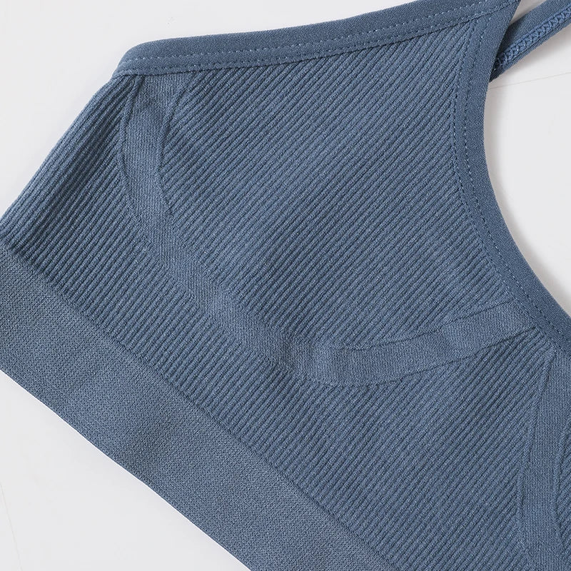 Ribbed U-Neck Wireless Bralette – Unpadded Thin Strap Crop Top