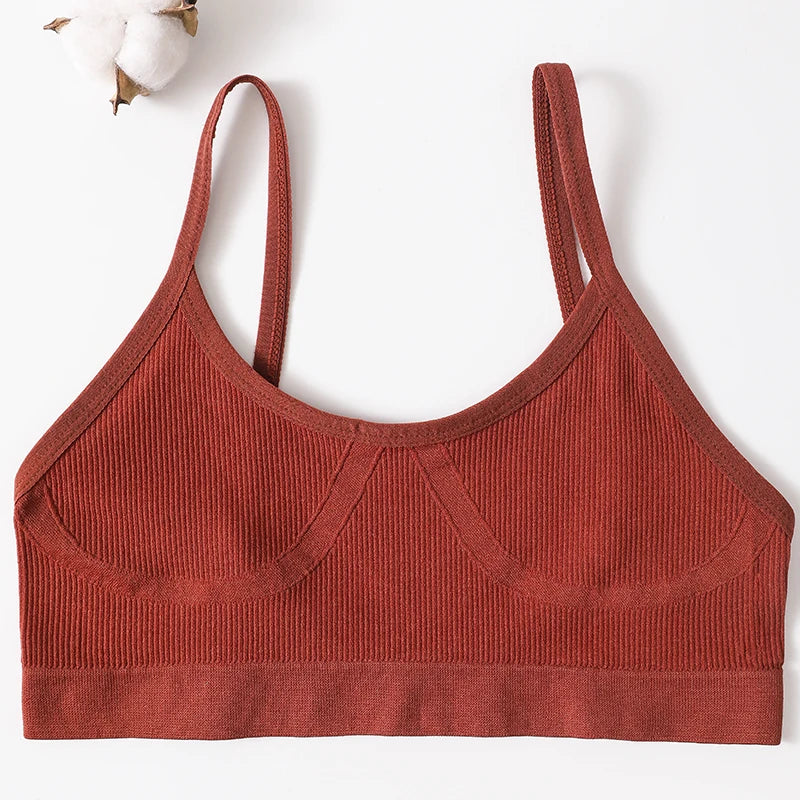 Ribbed U-Neck Wireless Bralette – Unpadded Thin Strap Crop Top