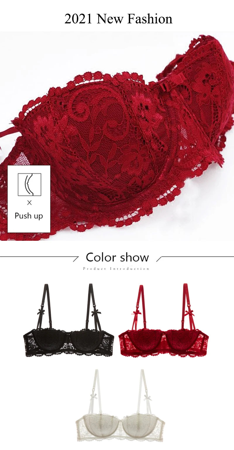 1/2 Half Cup Bras For Women Plus Size Lingerie Red Thin Underwear Cotton Sexy Push Up Balconette Bra Top Black White A B C D Cup