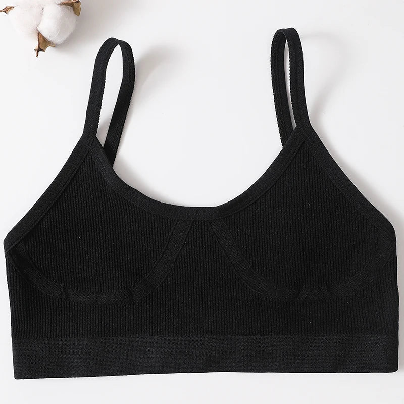 Ribbed U-Neck Wireless Bralette – Unpadded Thin Strap Crop Top