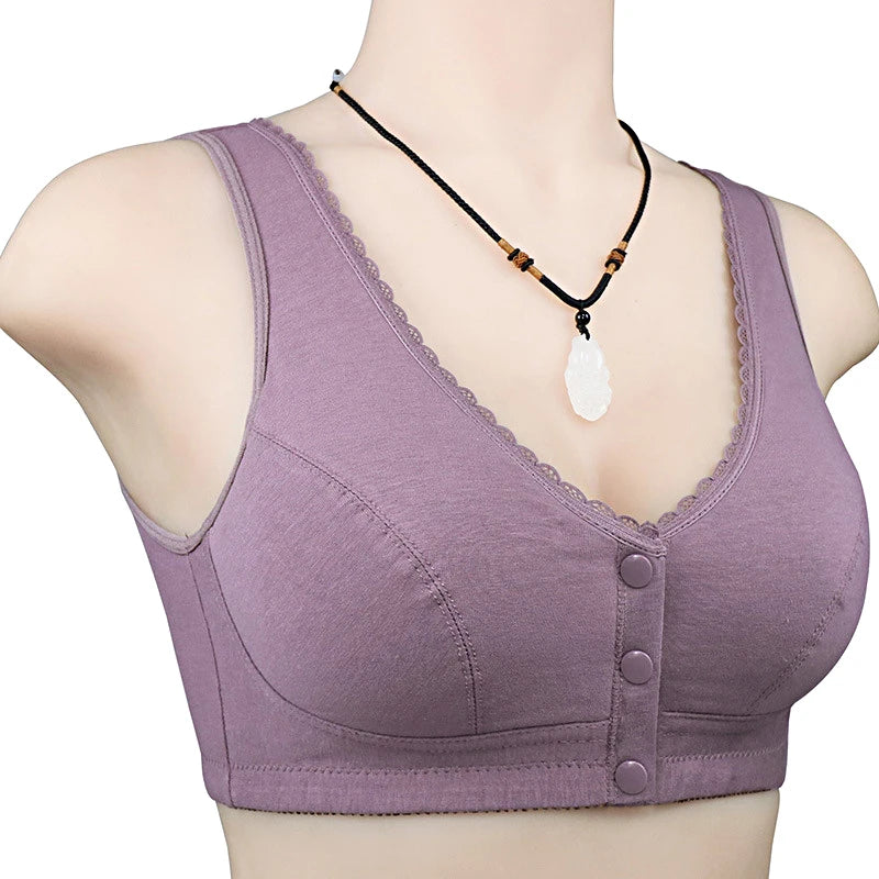 Purple bra on a mannequin with a white background