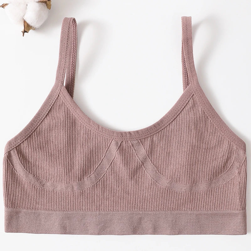 Ribbed U-Neck Wireless Bralette – Unpadded Thin Strap Crop Top