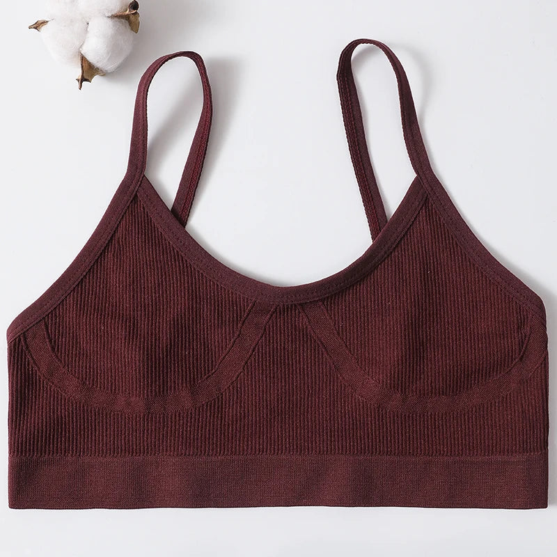 Ribbed U-Neck Wireless Bralette – Unpadded Thin Strap Crop Top