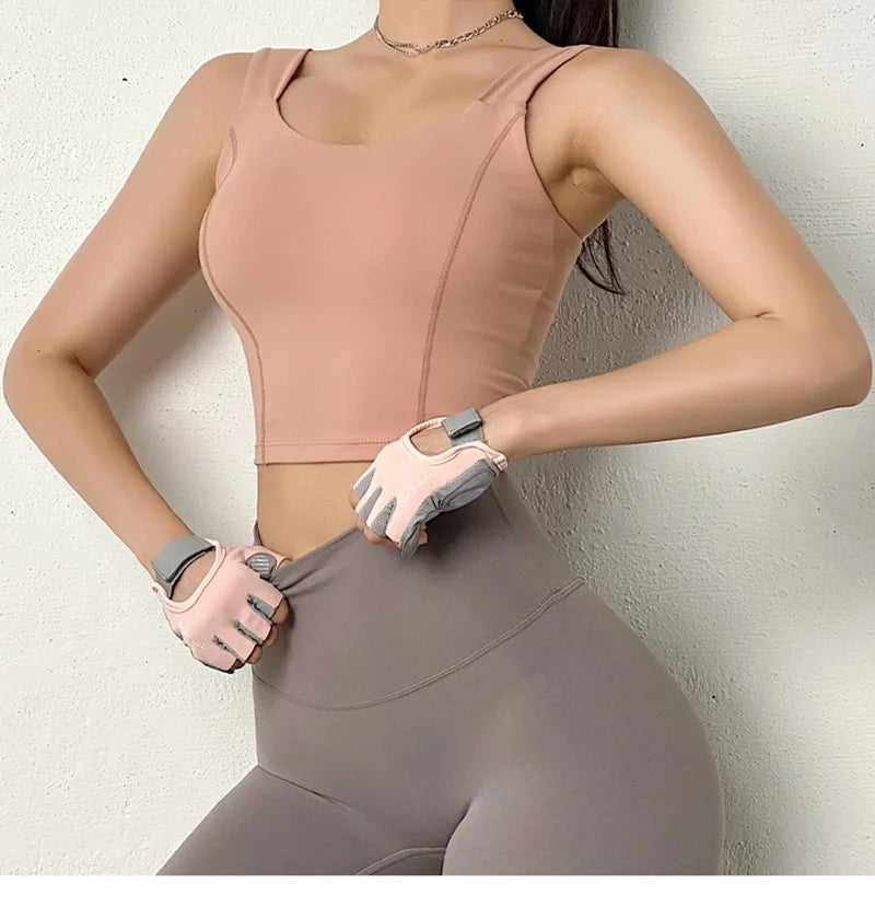 Cloud Hide Sweet Pink Sports Bra – Push-Up Yoga Crop Top Athletic Vest XS–XL