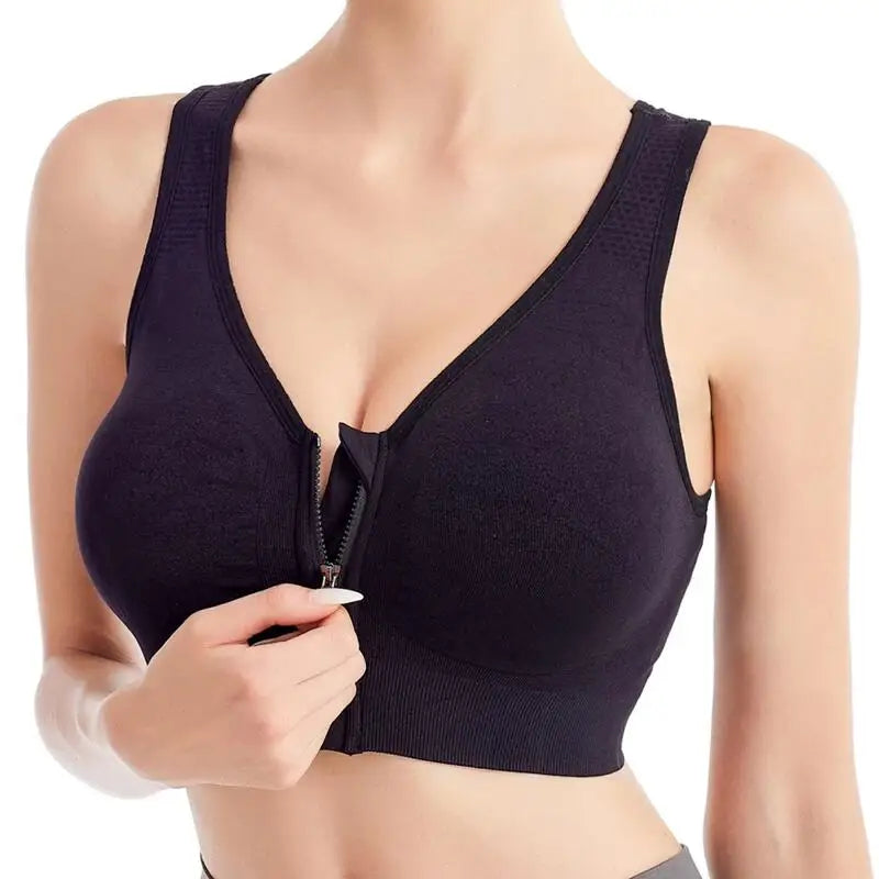 Women's Front Zipper Sports Bra Seamless Shockproof Breathable Fitness Brassiere No Underwire Running Bralette