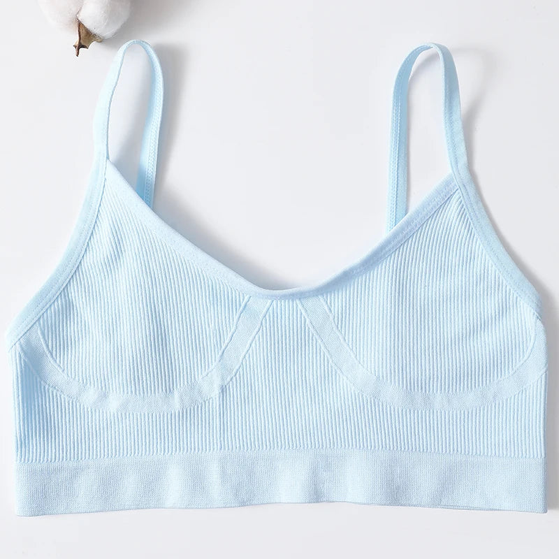Ribbed U-Neck Wireless Bralette – Unpadded Thin Strap Crop Top