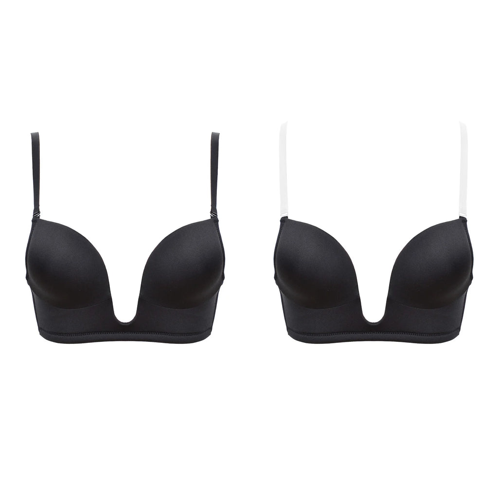 Deep Plunge Push-Up Bra – Padded Underwire Convertible Straps