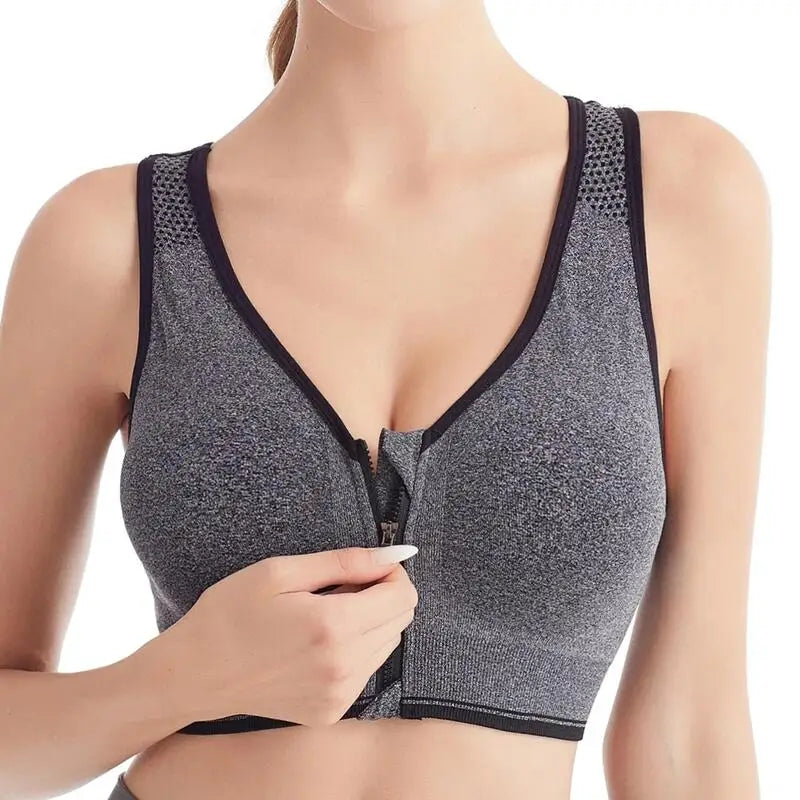 Women's Front Zipper Sports Bra Seamless Shockproof Breathable Fitness Brassiere No Underwire Running Bralette