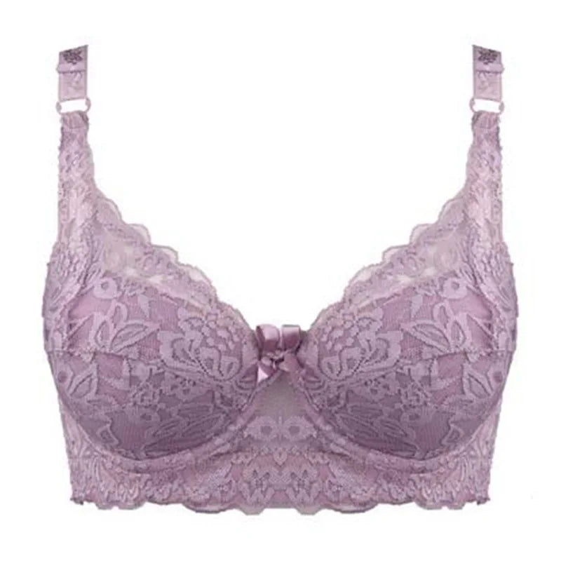 Full Cup Lace Bra – Wireless Adjustable B C D Cup (Plus Size)