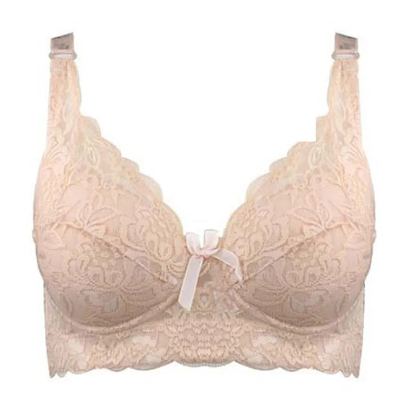 Full Cup Lace Bra – Wireless Adjustable B C D Cup (Plus Size)