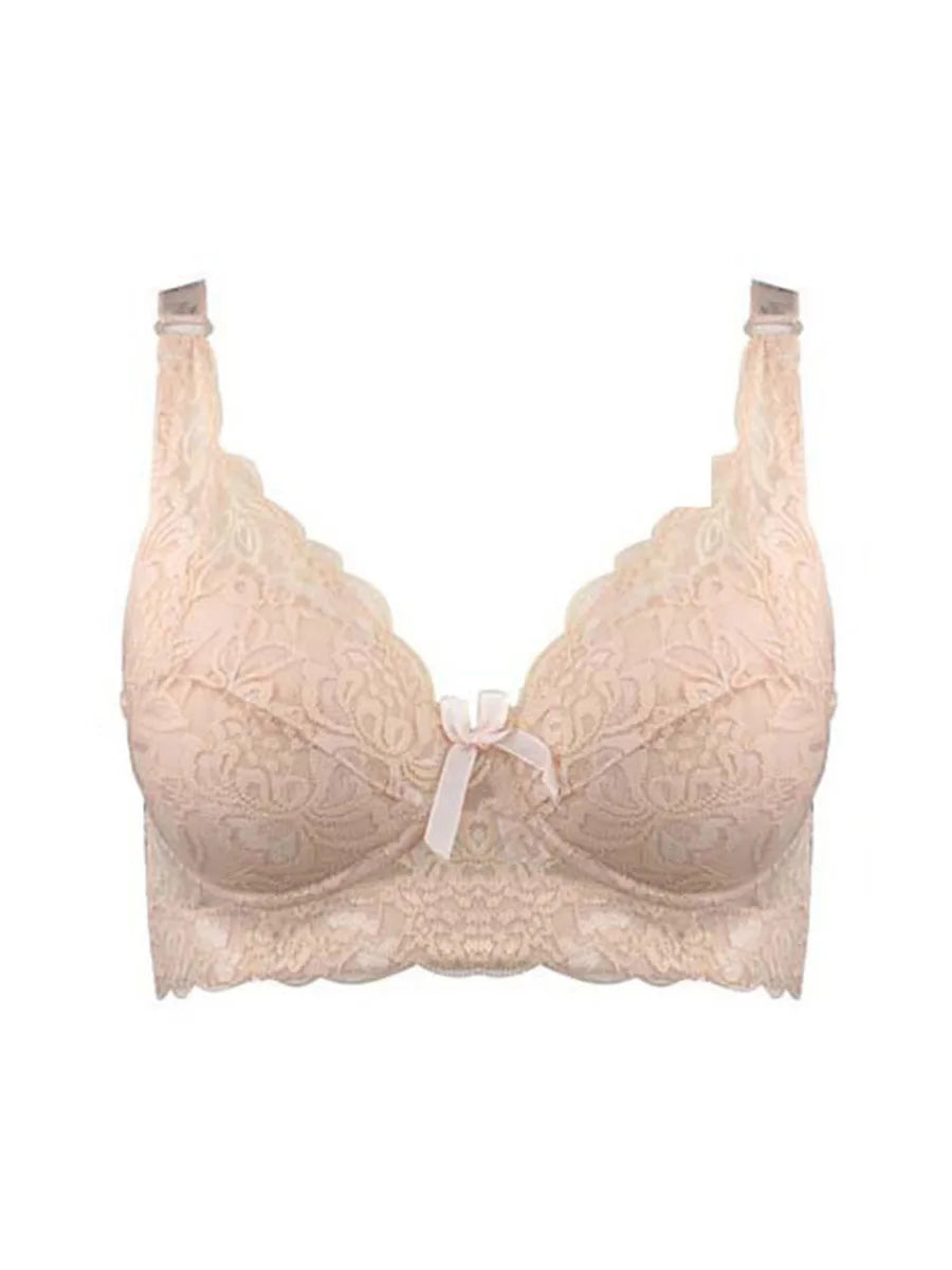 Full Cup Lace Bra – Wireless Adjustable B C D Cup (Plus Size)