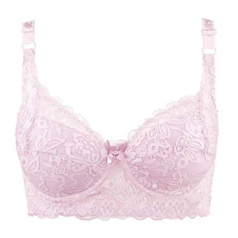 Full Cup Lace Bra – Wireless Adjustable B C D Cup (Plus Size)