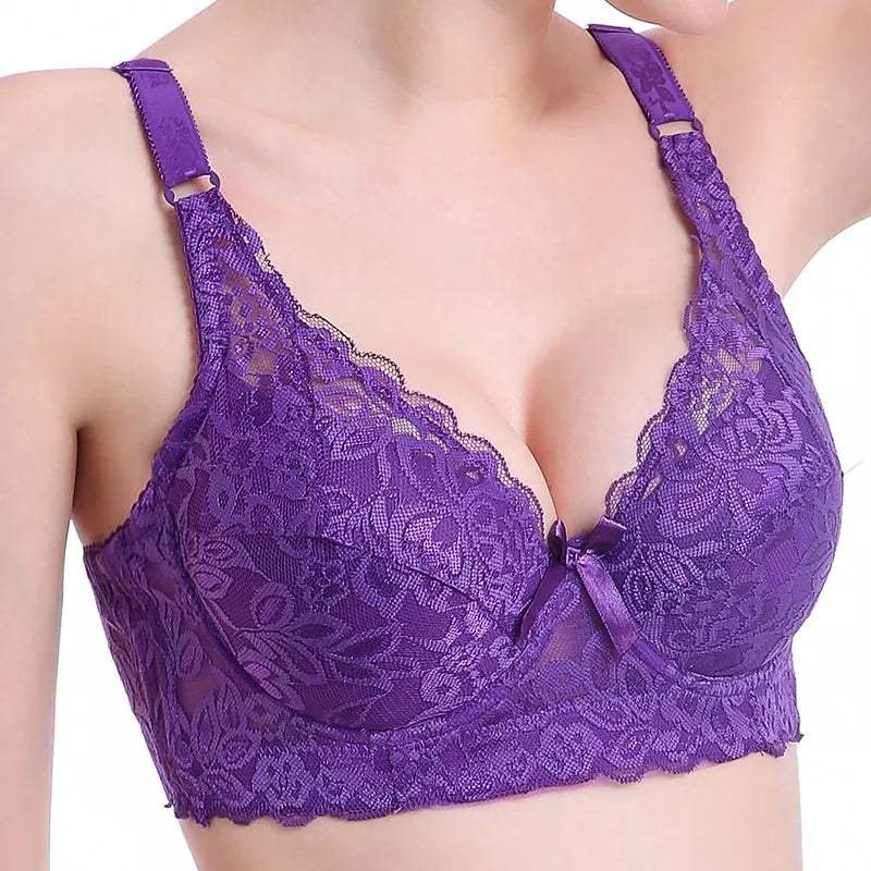 Full Cup Lace Bra – Wireless Adjustable B C D Cup (Plus Size)