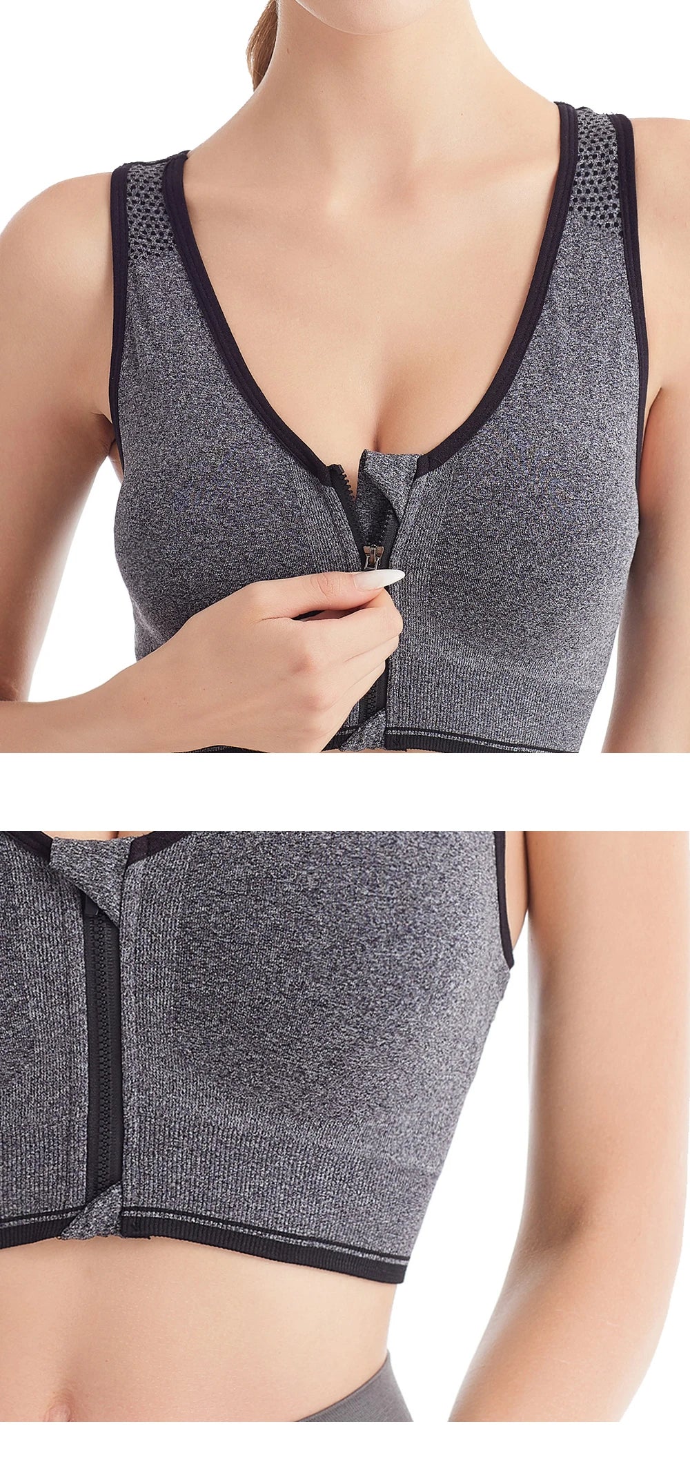 Women's Front Zipper Sports Bra Seamless Shockproof Breathable Fitness Brassiere No Underwire Running Bralette