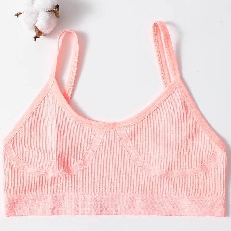 Ribbed U-Neck Wireless Bralette – Unpadded Thin Strap Crop Top