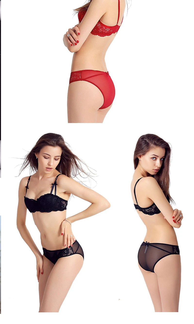 1/2 Half Cup Bras For Women Plus Size Lingerie Red Thin Underwear Cotton Sexy Push Up Balconette Bra Top Black White A B C D Cup