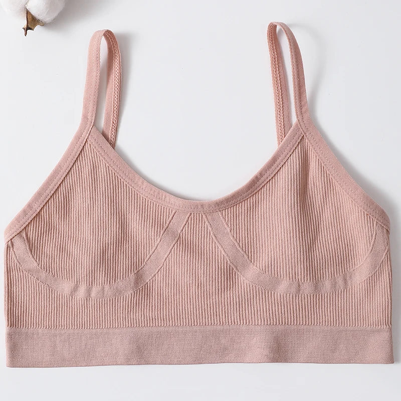Ribbed U-Neck Wireless Bralette – Unpadded Thin Strap Crop Top