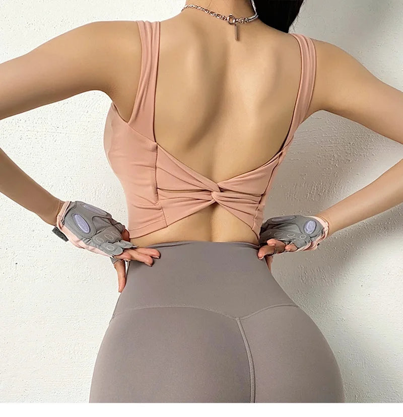 Cloud Hide Sweet Pink Sports Bra – Push-Up Yoga Crop Top Athletic Vest XS–XL