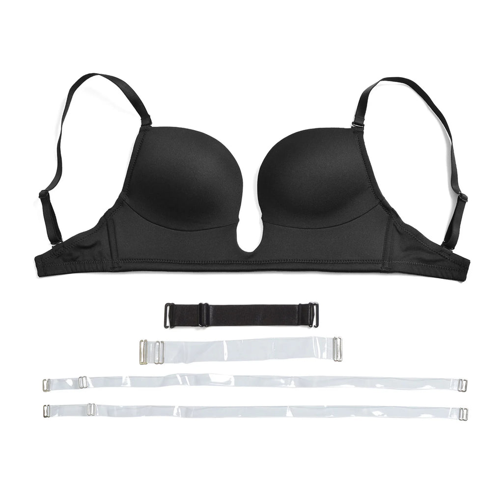 Deep Plunge Push-Up Bra – Padded Underwire Convertible Straps