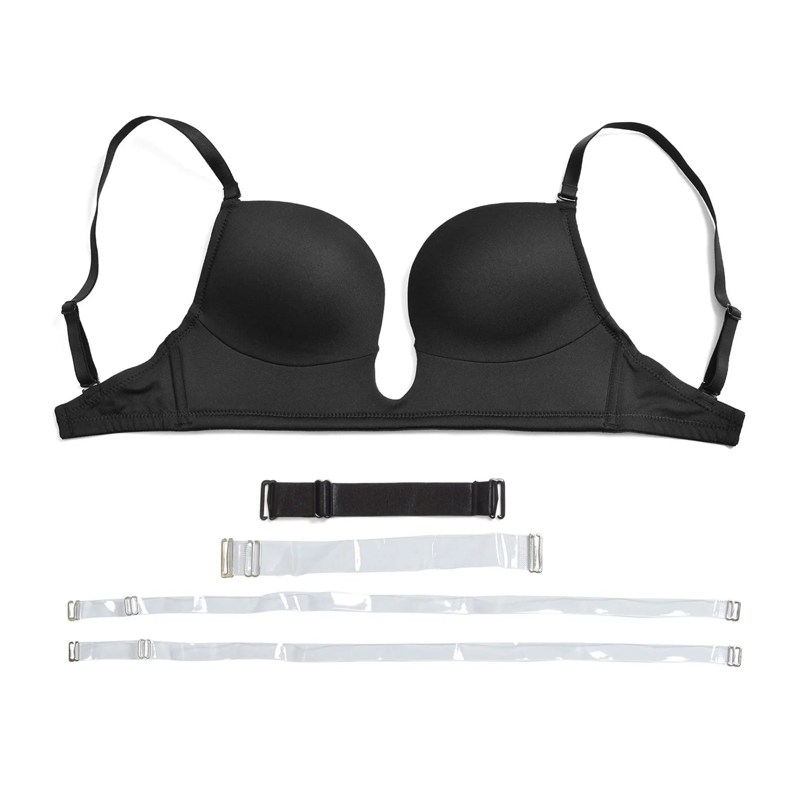 Deep Plunge Push-Up Bra – Padded Underwire Convertible Straps