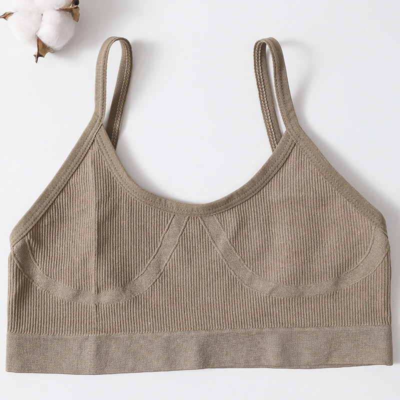 Ribbed U-Neck Wireless Bralette – Unpadded Thin Strap Crop Top