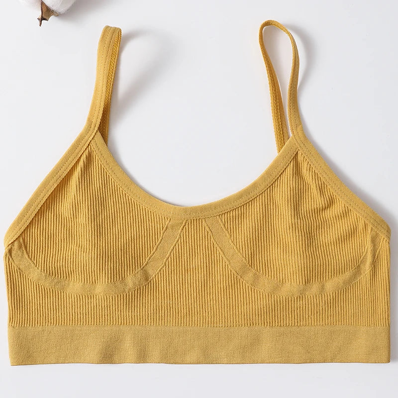 Ribbed U-Neck Wireless Bralette – Unpadded Thin Strap Crop Top