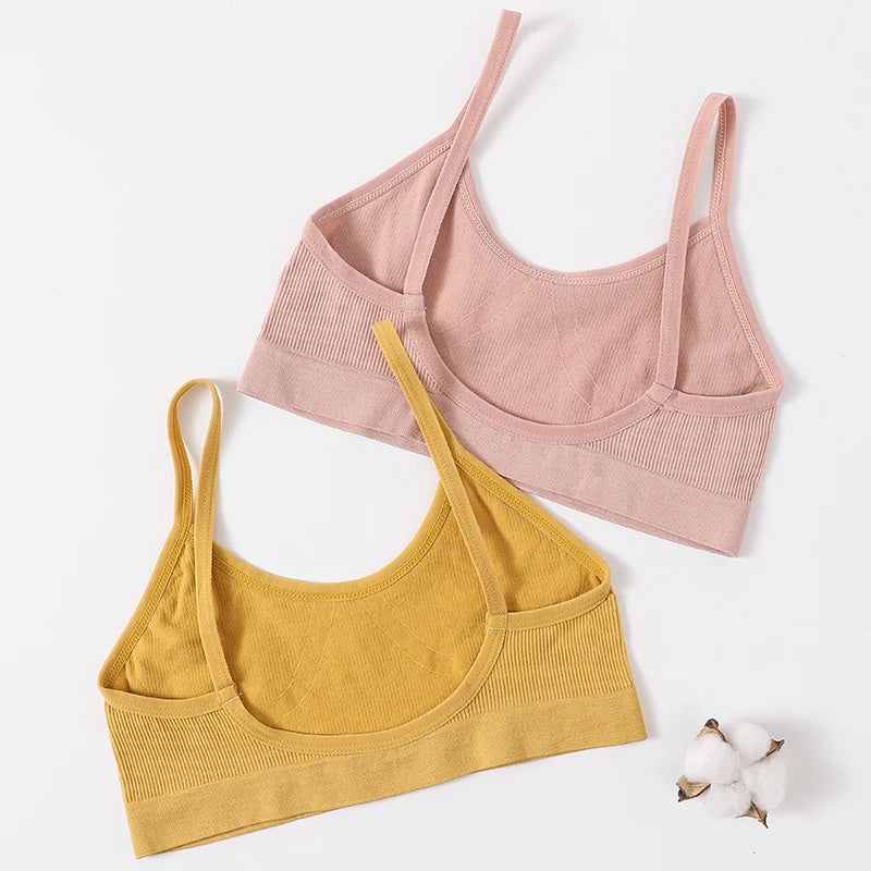 Ribbed U-Neck Wireless Bralette – Unpadded Thin Strap Crop Top