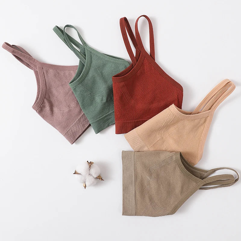 Ribbed U-Neck Wireless Bralette – Unpadded Thin Strap Crop Top