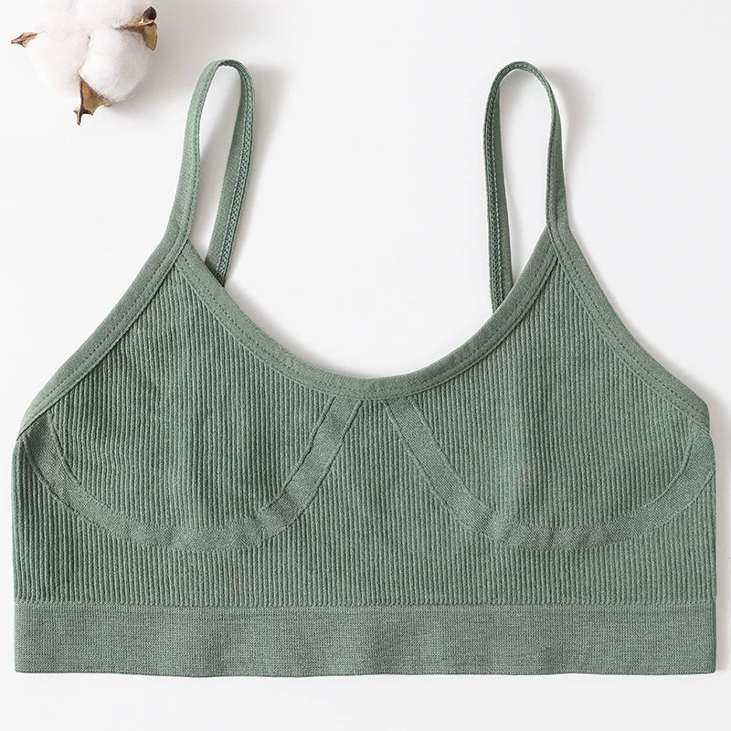 Ribbed U-Neck Wireless Bralette – Unpadded Thin Strap Crop Top
