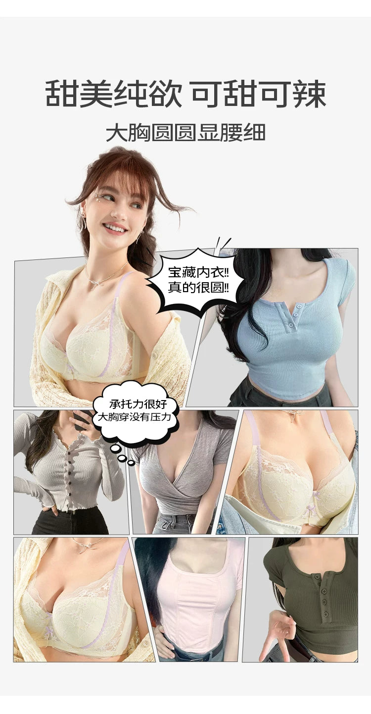 Lace Embroidery Balconette Bra for Women Lightly Padded Underwire Lingerie Large Sizes 34 36 38 40 42 B C D E F G Cups