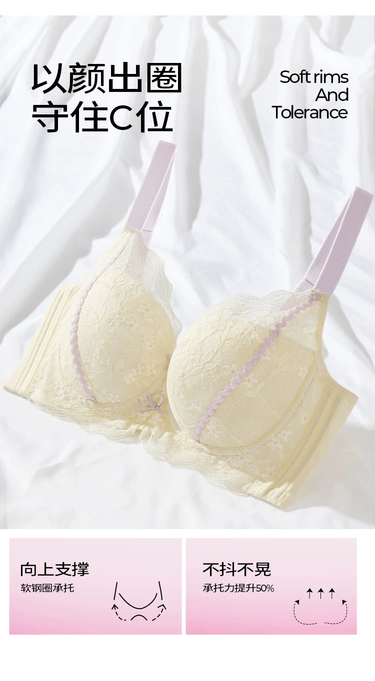 Lace Embroidery Balconette Bra for Women Lightly Padded Underwire Lingerie Large Sizes 34 36 38 40 42 B C D E F G Cups