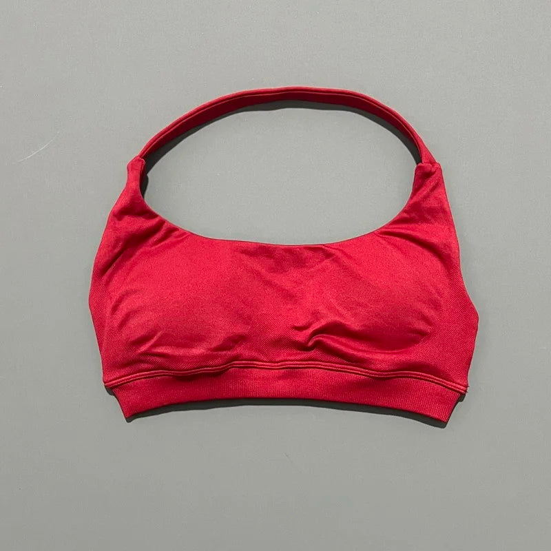 HISTELLO Seamless Halter Sports Bra – Open Back Gym & Yoga Top