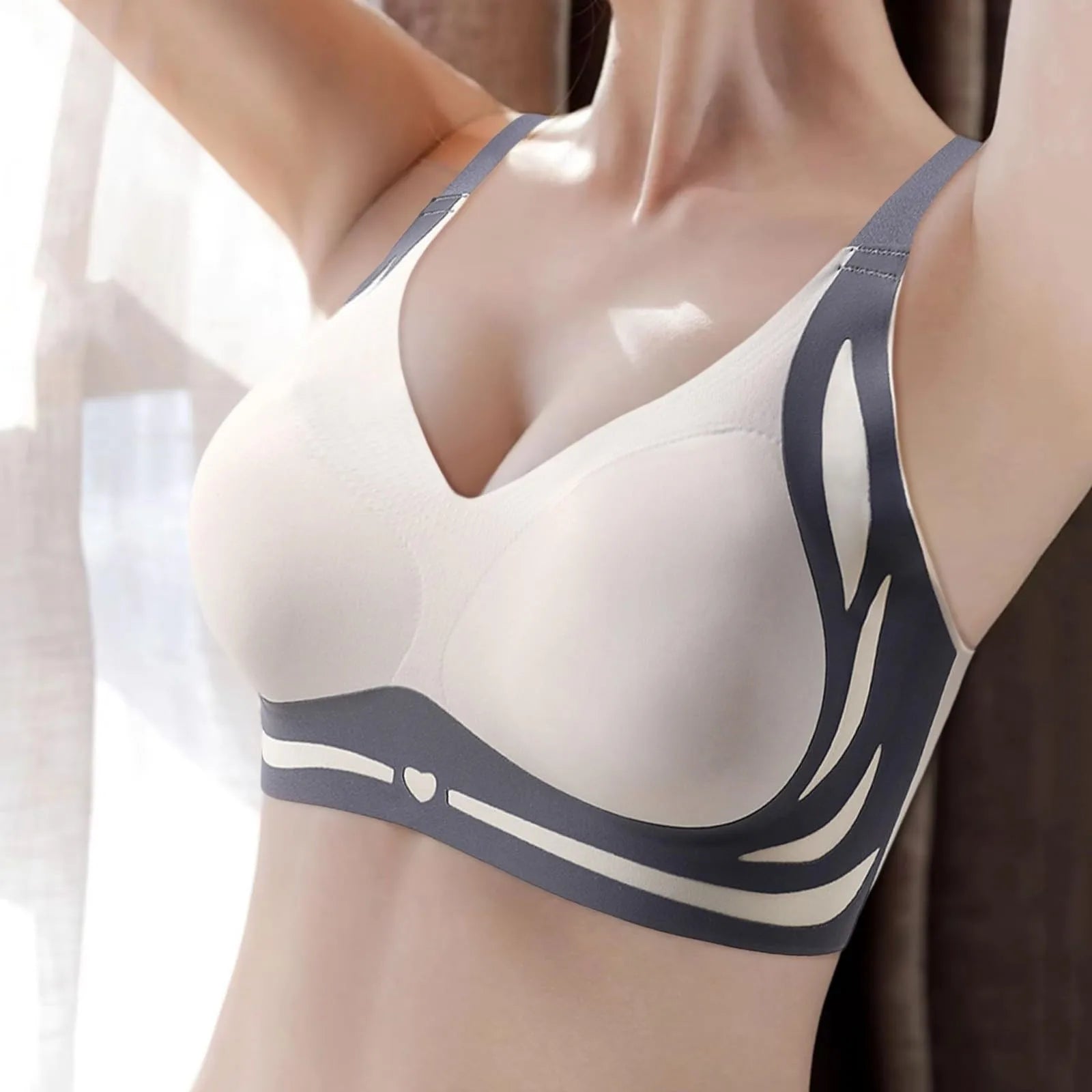 Adjustable V-Neck Wireless Push-Up Bra – Anti-Sagging Cotton Half Cup 34–44