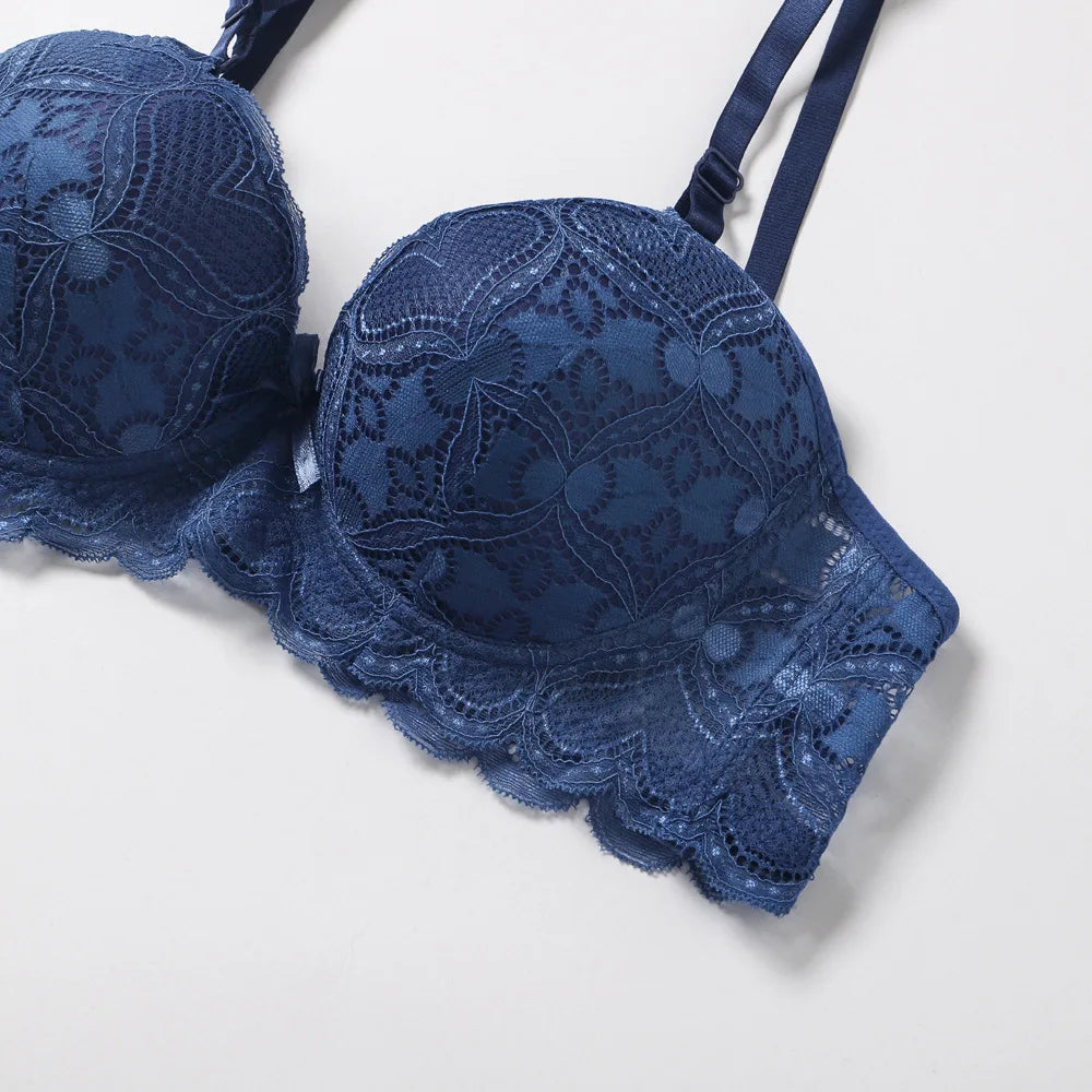 Thick Padded Push-Up Plunge Bra – Lace 3/4 Cup Underwire