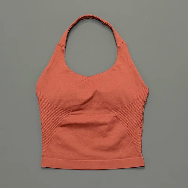 Sports Halter Tank Top Women Seamless Yoga Halter Sports Bra Pilate Fitness Workout Running Top Gym Sports Breathable Top