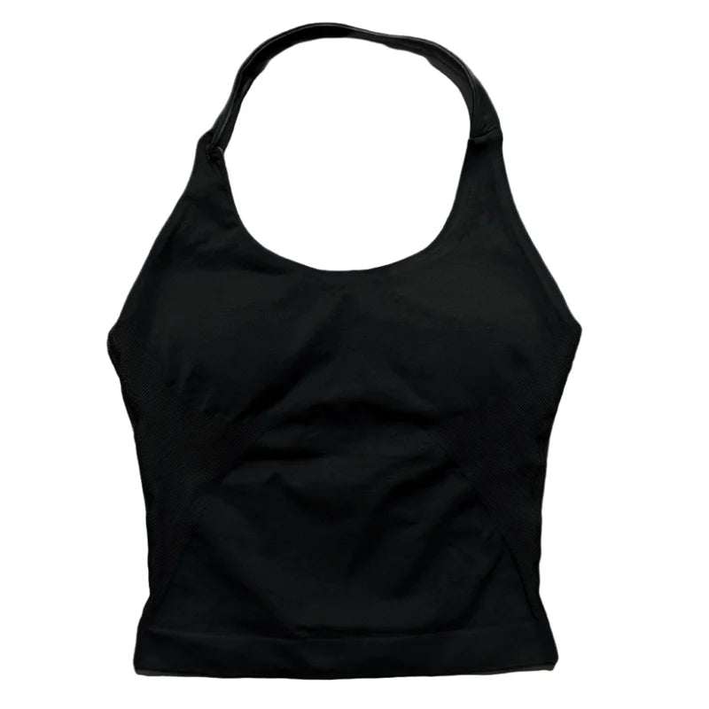 Sports Gym Halter Top Woman Seamless Yoga Tank Removable Chest Pad Push-up Sports Vest Fitness Workout Running Tops