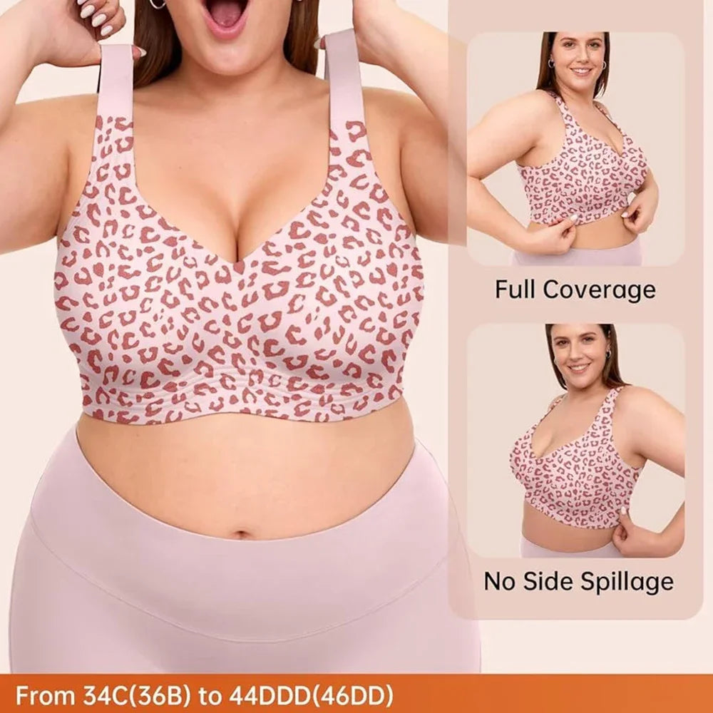 Leopard Print Jelly Seamless Push-Up Bra – Wireless Full Coverage Plus Size S–4XL